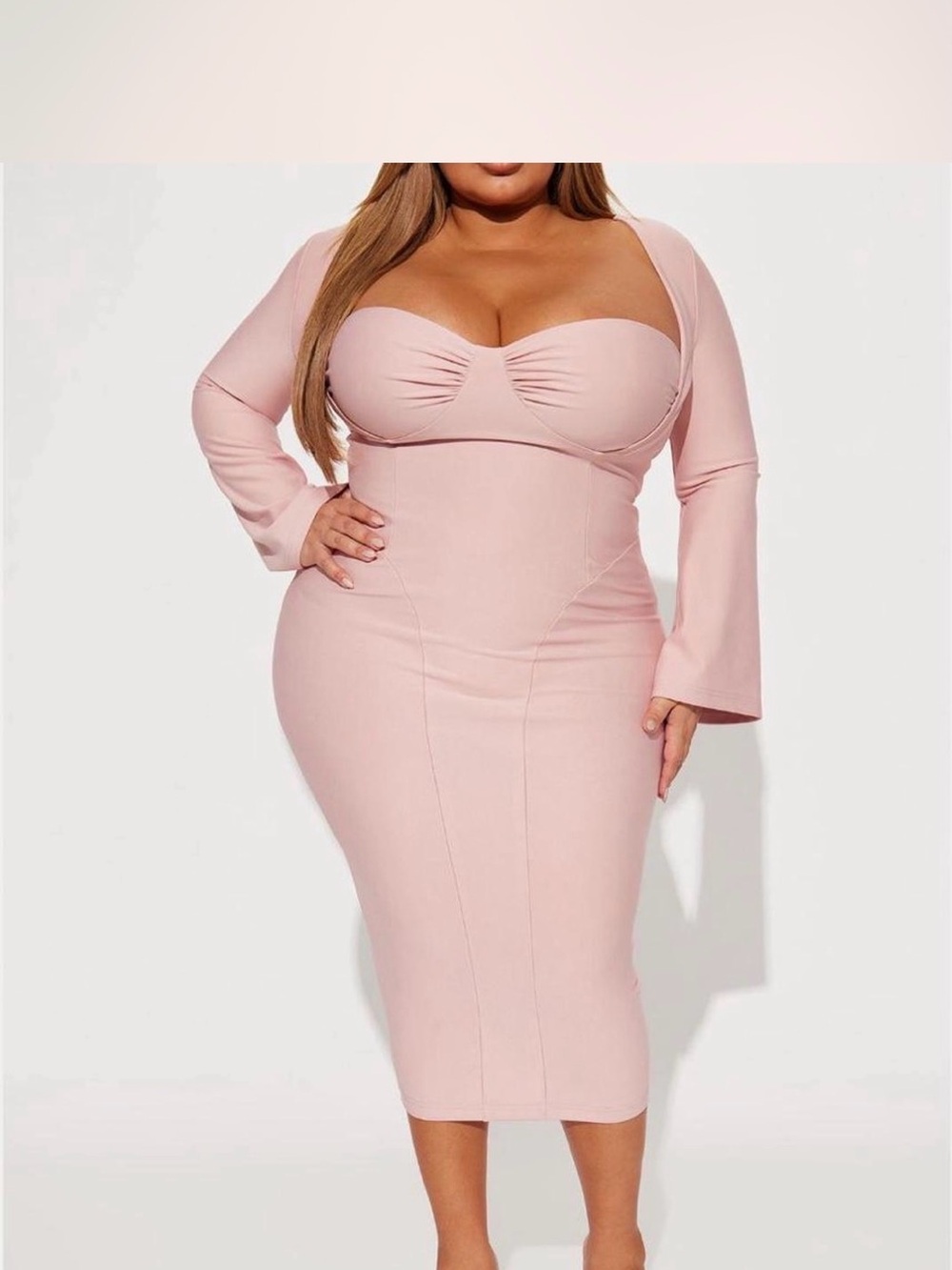 Curve-Friendly Blush Pink Bodycon Midi Dress